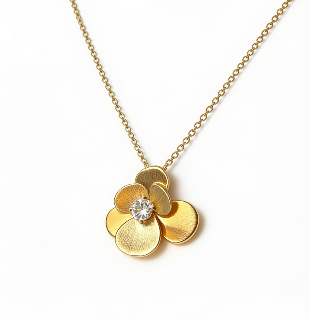 Elegante Blumen-Halskette mit Kristall – 925er Silber vergoldet
