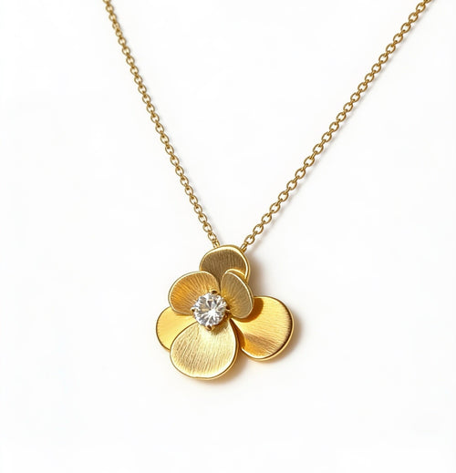 Elegante Blumen-Halskette mit Kristall – 925er Silber vergoldet