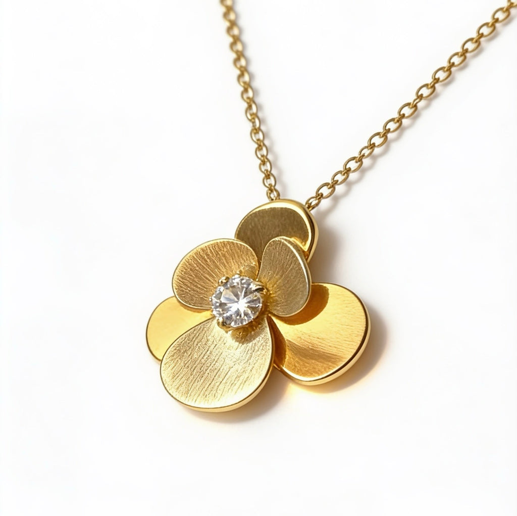 Elegante Blumen-Halskette mit Kristall – 925er Silber vergoldet